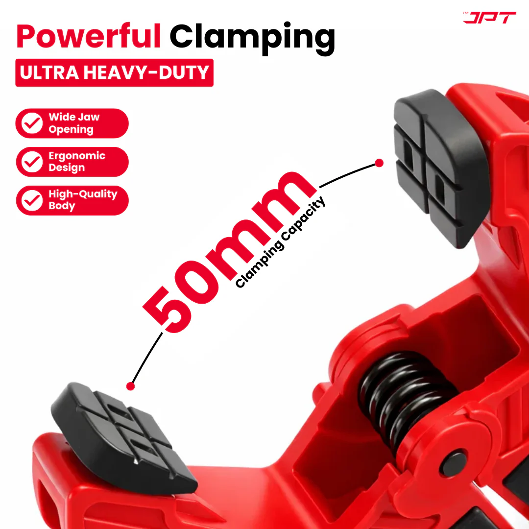 JPT 2 Inch Ultra Heavy-Duty Spring Clamp 50mm Wide Jaw | Reinforced Body with Hardened Steel Spring | 45° Rotating Pads | Strong Grip Woodworking & Carpentry Clamp for Workshop & DIY Use - Image 3