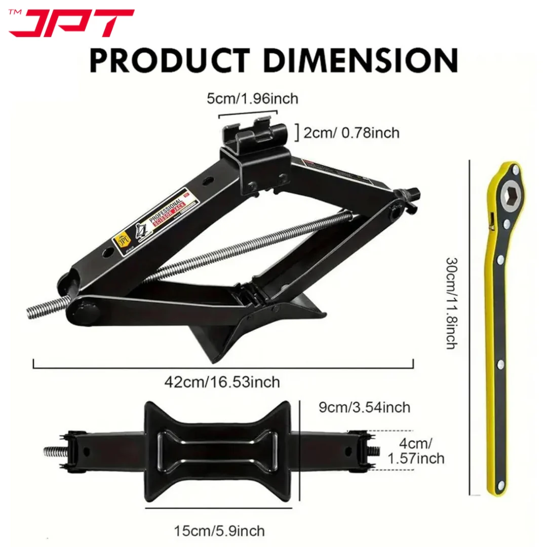 JPT Professional Folding Car Jack with A Load-Bearing Capacity of 2 Tons | Manual Scissor Jack in Many Cars and RVs | A Long Handle Labor-Saving Wrench Included - Image 4