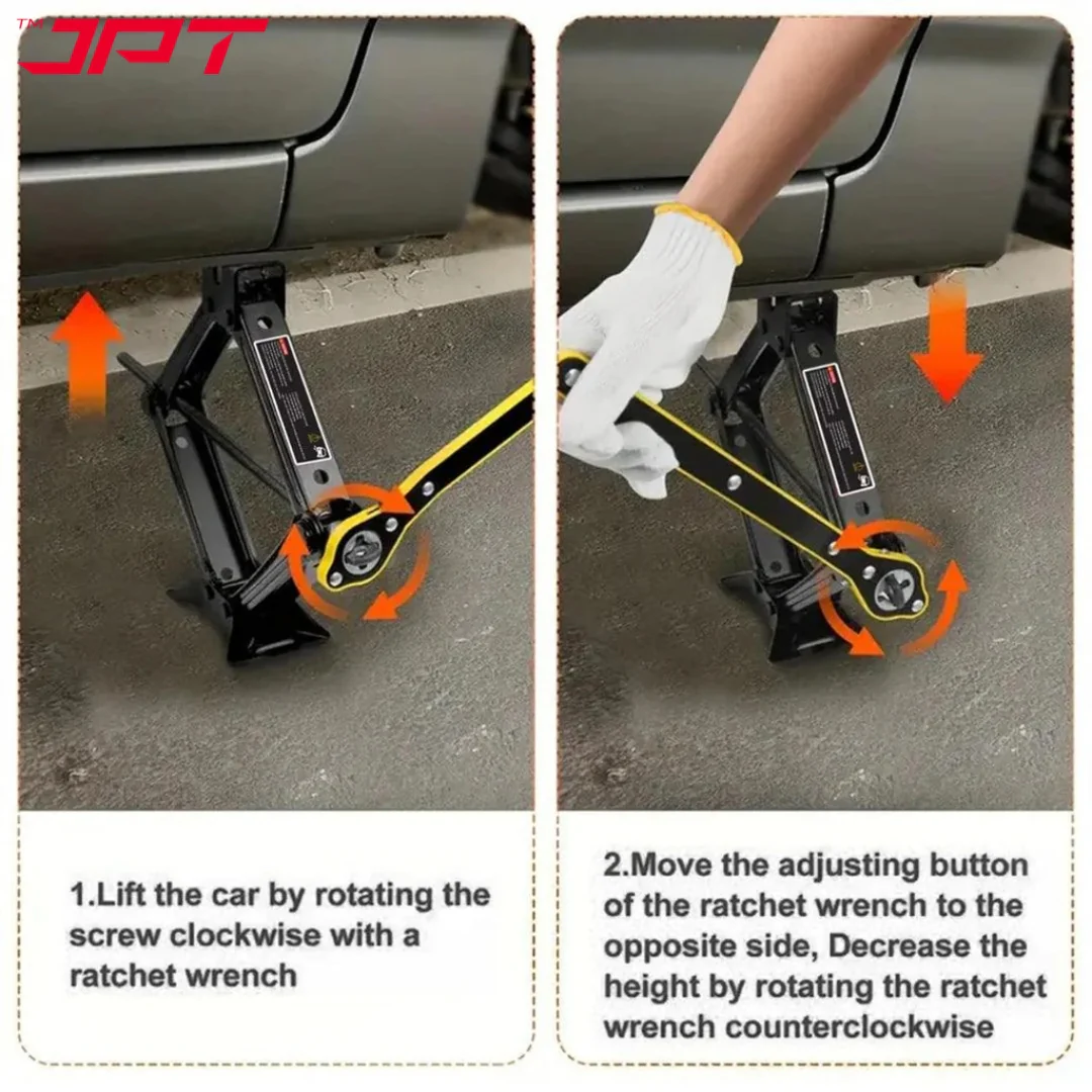 JPT Professional Folding Car Jack with A Load-Bearing Capacity of 2 Tons | Manual Scissor Jack in Many Cars and RVs | A Long Handle Labor-Saving Wrench Included - Image 7