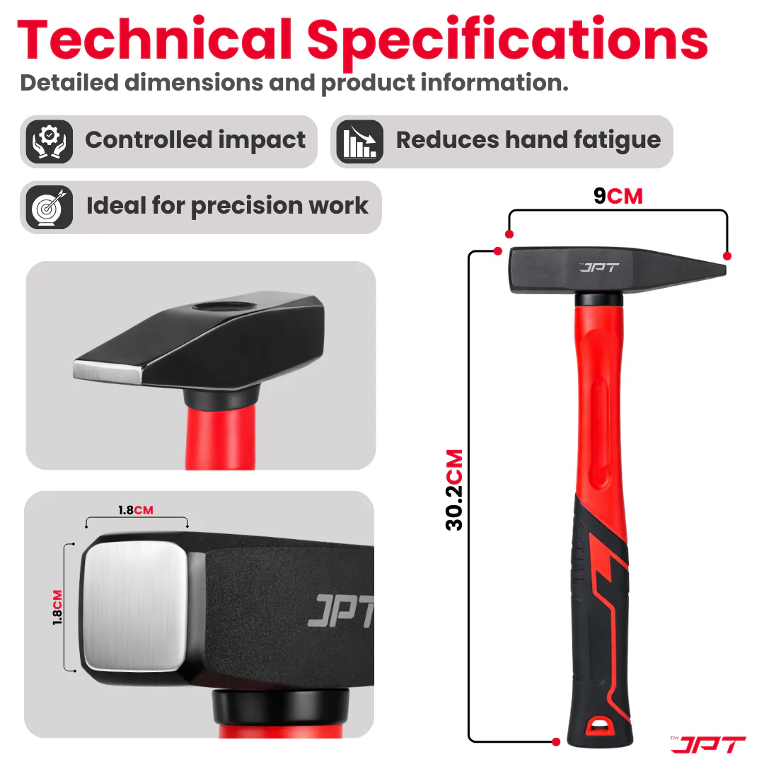 JPT 200G Forged Steel Machinist Hammer with Anti-Slip Rubber Grip Handle – Heavy Duty Professional Club Hammer for Workshop, Metal Fabrication & Chisel Work - Image 5