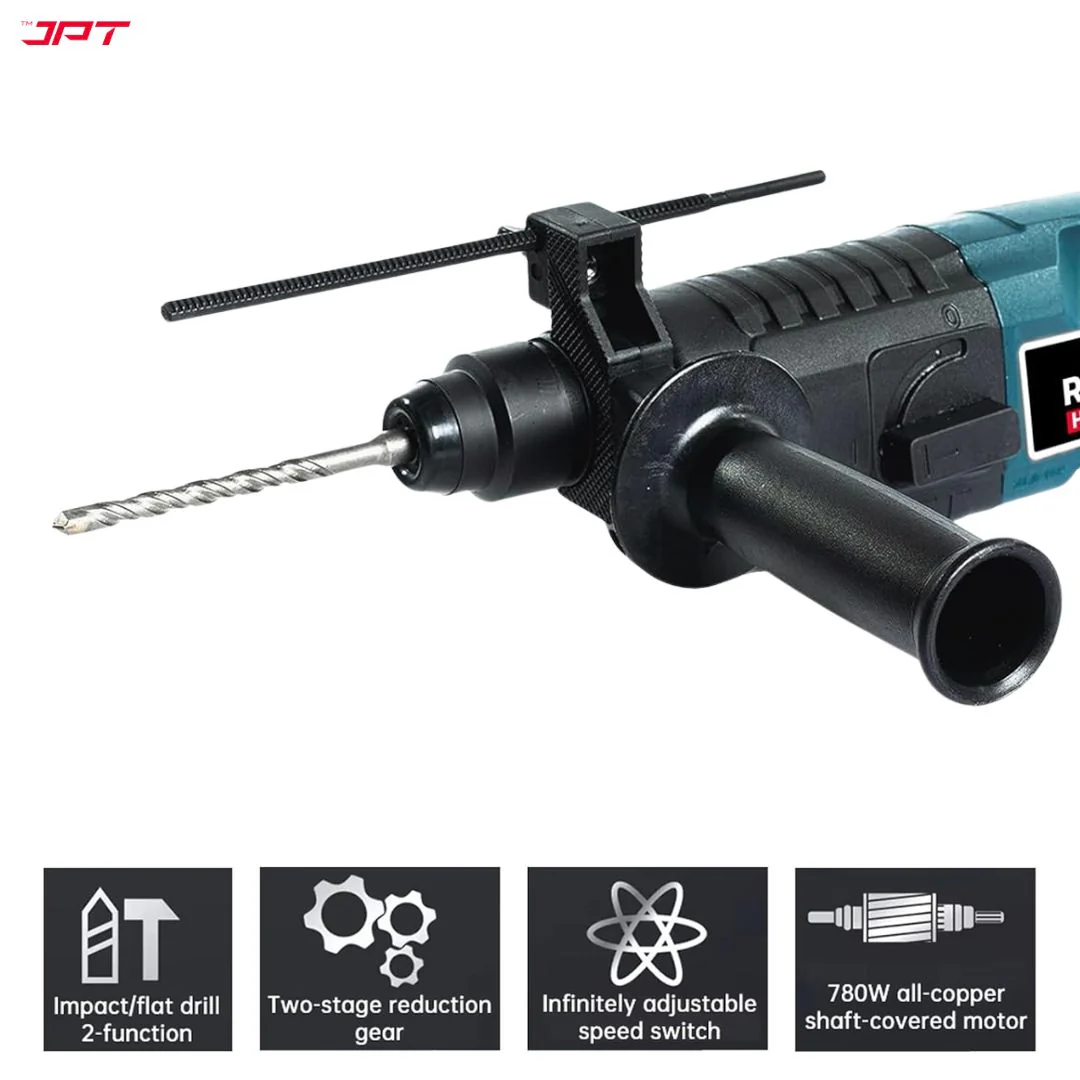 JPT 20MM SDS-Plus Rotary Hammer Drill Machine | 850W Motor | 1400RPM Speed | 2.4 Joules Impact | 4000 BPM Force | 2 Function Modes | Best for Home, DIY, Masonry, Steel, Wood & More - Image 5