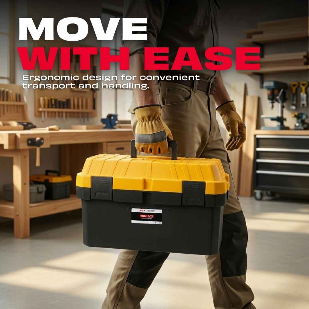 JPT 21-Inch Industrial-Grade Heavy-Duty Tool Box | Two Transparent Lids & One Removable Tray | Secure Tight Latch with Padlock Eye | Best for Electricians, Carpenters, Automobile Use & More - Image 4