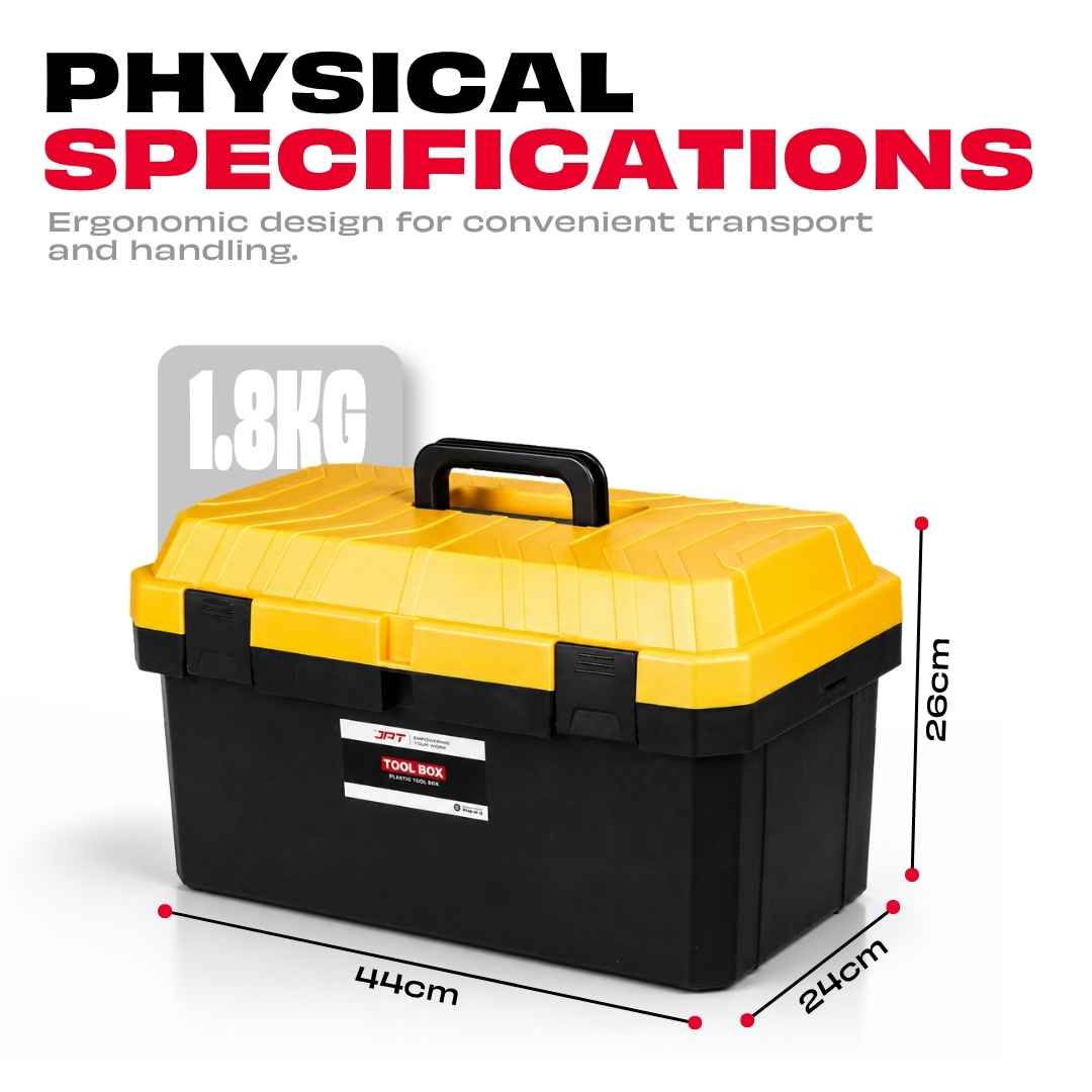 JPT 21-Inch Industrial-Grade Heavy-Duty Tool Box | Two Transparent Lids & One Removable Tray | Secure Tight Latch with Padlock Eye | Best for Electricians, Carpenters, Automobile Use & More - Image 5