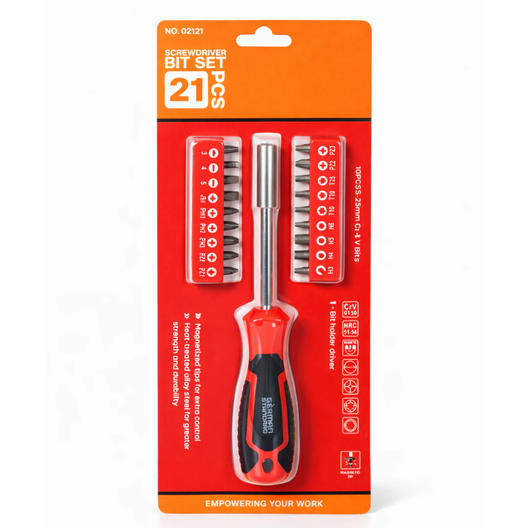 JPT 21 PCS Screwdriver Bit Set with Magnetic Head – Interchangeable Multi Bit Screwdriver Bit Set with 25mm Cr-V Flat, PH, PZ, Torx & Hex Bits for Home Repair & Workshop Use