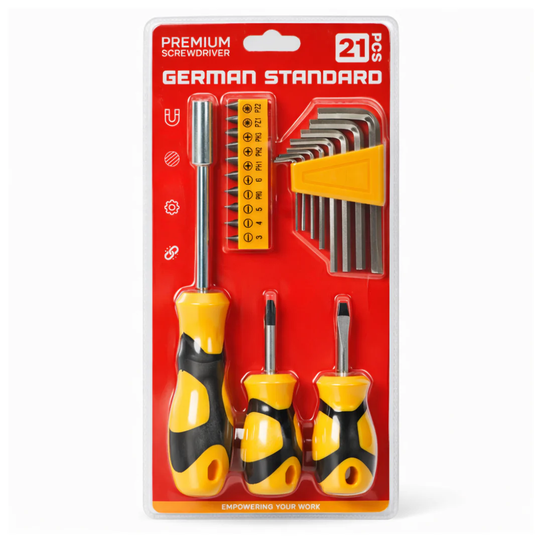 JPT 21 PCS Screwdriver Set With Interchangeable Handle, Slotted & Phillips Drivers, 10 Screwdriver Bits, 8 Allen Keys, Magnetic Screwdriver for Furniture Assembly, Appliance Repair & Mechanical Work