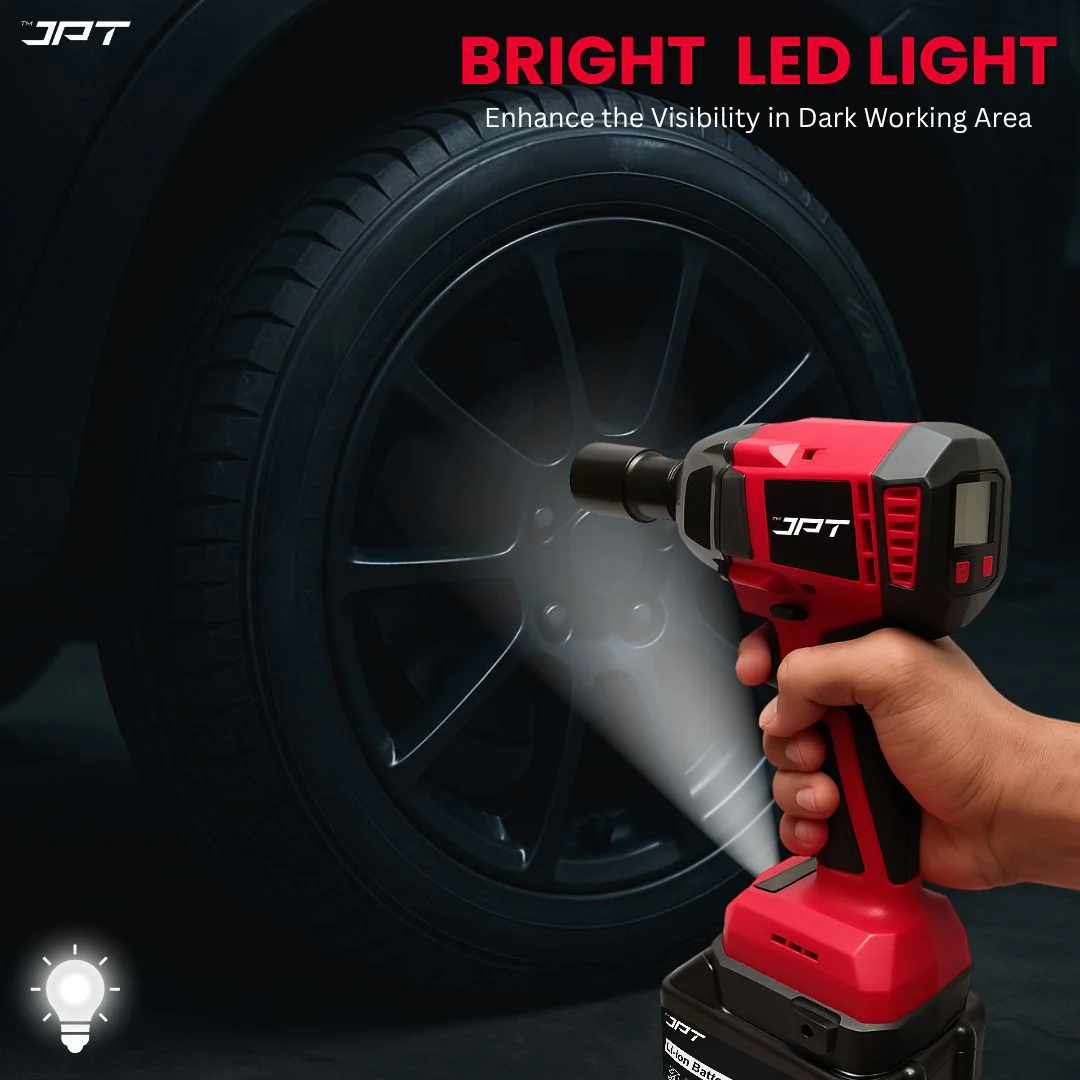 JPT 21V Heavy-Duty Cordless Impact Wrench | Brushless Motor | 400N·M Torque | 3500RPM Speed | 4000mAh Li-Ion Battery | Smart LED Display & Panel | Forward/Reverse | Best for Car, Bike, and Home Use - Image 5