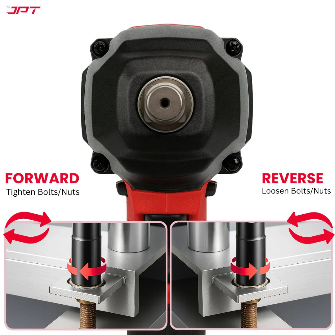 JPT 21V Heavy-Duty Cordless Impact Wrench | Brushless Motor | 400N·M Torque | 3500RPM Speed | 4000mAh Li-Ion Battery | Smart LED Display & Panel | Forward/Reverse | Best for Car, Bike, and Home Use - Image 6
