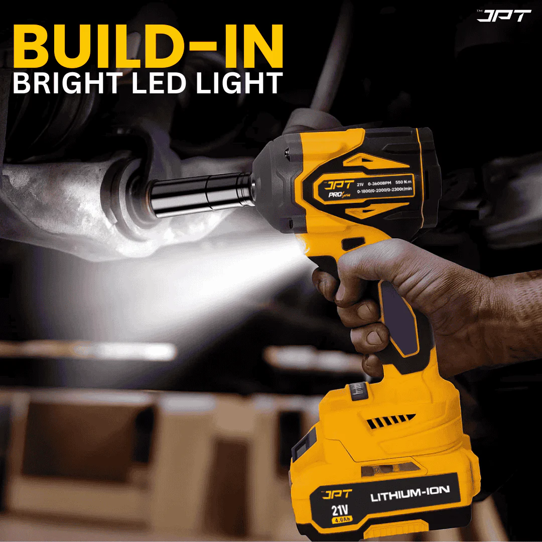 JPT 21v Cordless Impact Wrench | Brushless Motor | 550N.M Torque | 2300RPM Speed | 4000mah Li-Ion Battery | Bright LED | Forward/Reverse Mode | for Automotive, Industrial, Construction, ETC - Image 5