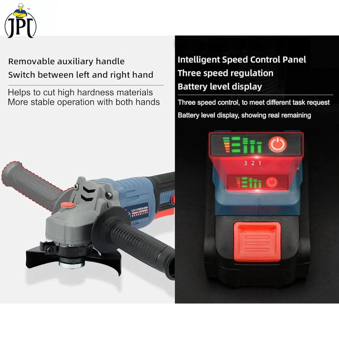 JPT 21V Brushless Heavy Duty Cordless Angle Grinder | 11000 RPM Speed | 21mm Cutting Depth | Smart Variable Speed Control Panel | 4000mAh Battery | Fast Charger - Image 5