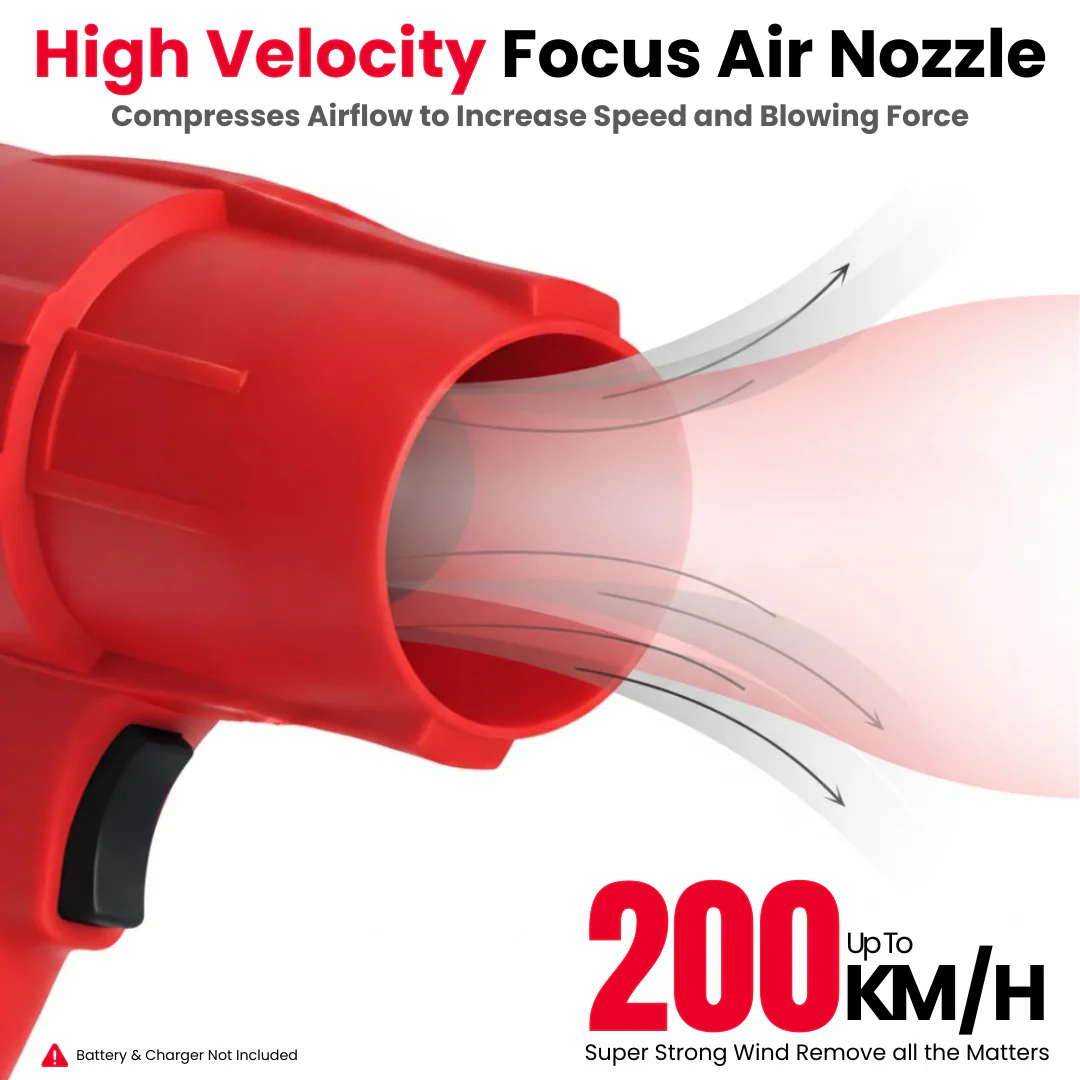 JPT Heavy-Duty 21V Jet Air Blower | 25000RPM Speed | Air Output 8mยณ/min | 100% Copper Winding | Air Blower for Blasting Away Dust & Leaves | ๐๐๐ญ๐ญ๐๐ซ๐ฒ & ๐๐ก๐๐ซ๐ ๐๐ซ ๐๐จ๐ญ ๐๐ง๐๐ฅ๐ฎ๐๐๐ - Image 3