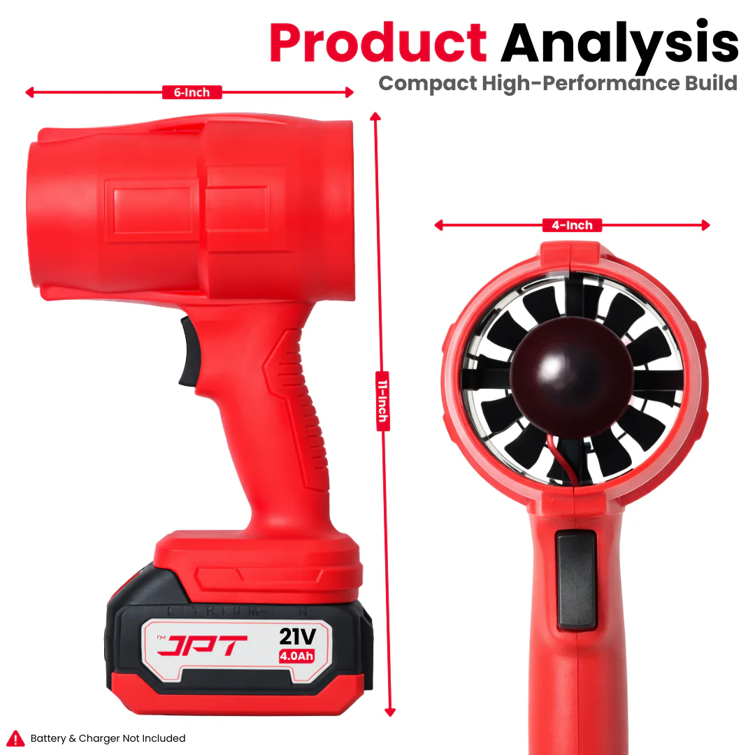 JPT Heavy-Duty 21V Jet Air Blower | 25000RPM Speed | Air Output 8mยณ/min | 100% Copper Winding | Air Blower for Blasting Away Dust & Leaves | ๐๐๐ญ๐ญ๐๐ซ๐ฒ & ๐๐ก๐๐ซ๐ ๐๐ซ ๐๐จ๐ญ ๐๐ง๐๐ฅ๐ฎ๐๐๐ - Image 5