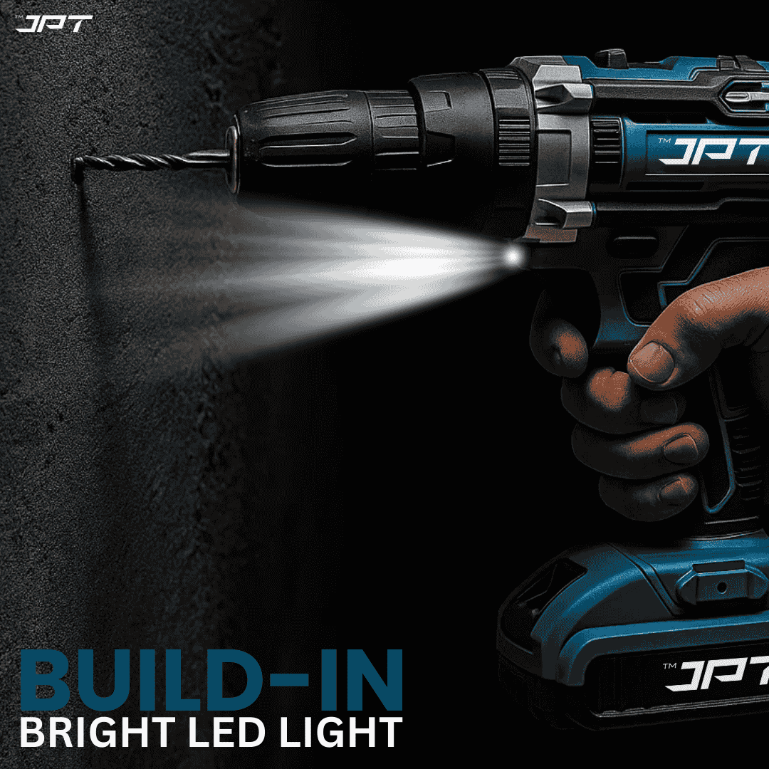 JPT 21V Heavy-Duty Impact Cordless Drill Machine | Max. 90N.M Torque | Max. 0-2000RPM Speed | 10MM Keyless Chuck | 25+3 Gears Setting | 2.0Ah Li-Ion Battery | 24Pcs Drill Accessories - Image 7