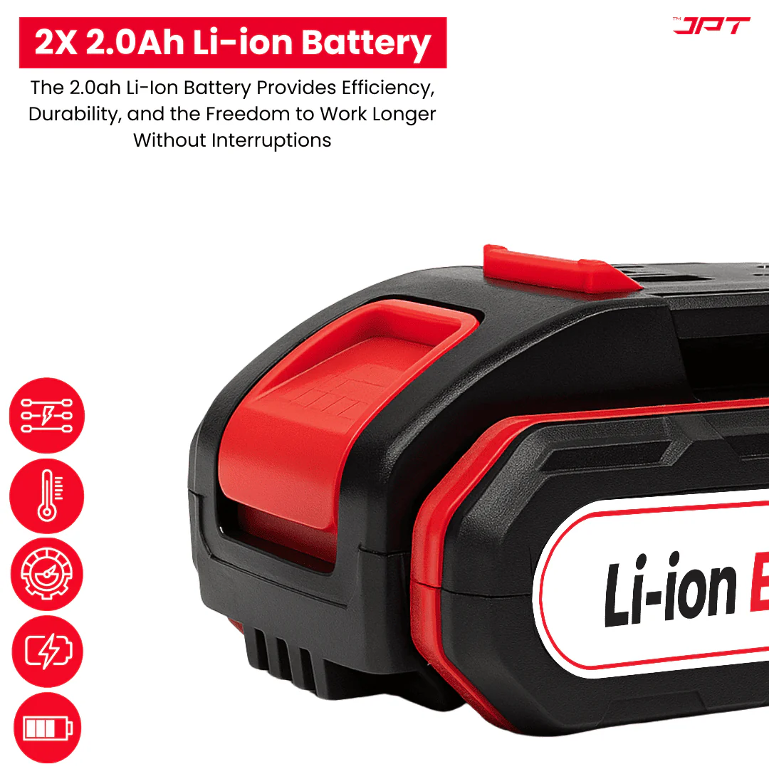 JPT Heavy-Duty 21V Impact Cordless Drill Machine | 28N.M Torque | 0-1350RPM Speed | 25+3 Gears Setting | 2 Speed Modes | Bright LED Light | Forward & Reverse | 2000mAh Battery | Fast Charger - Image 6