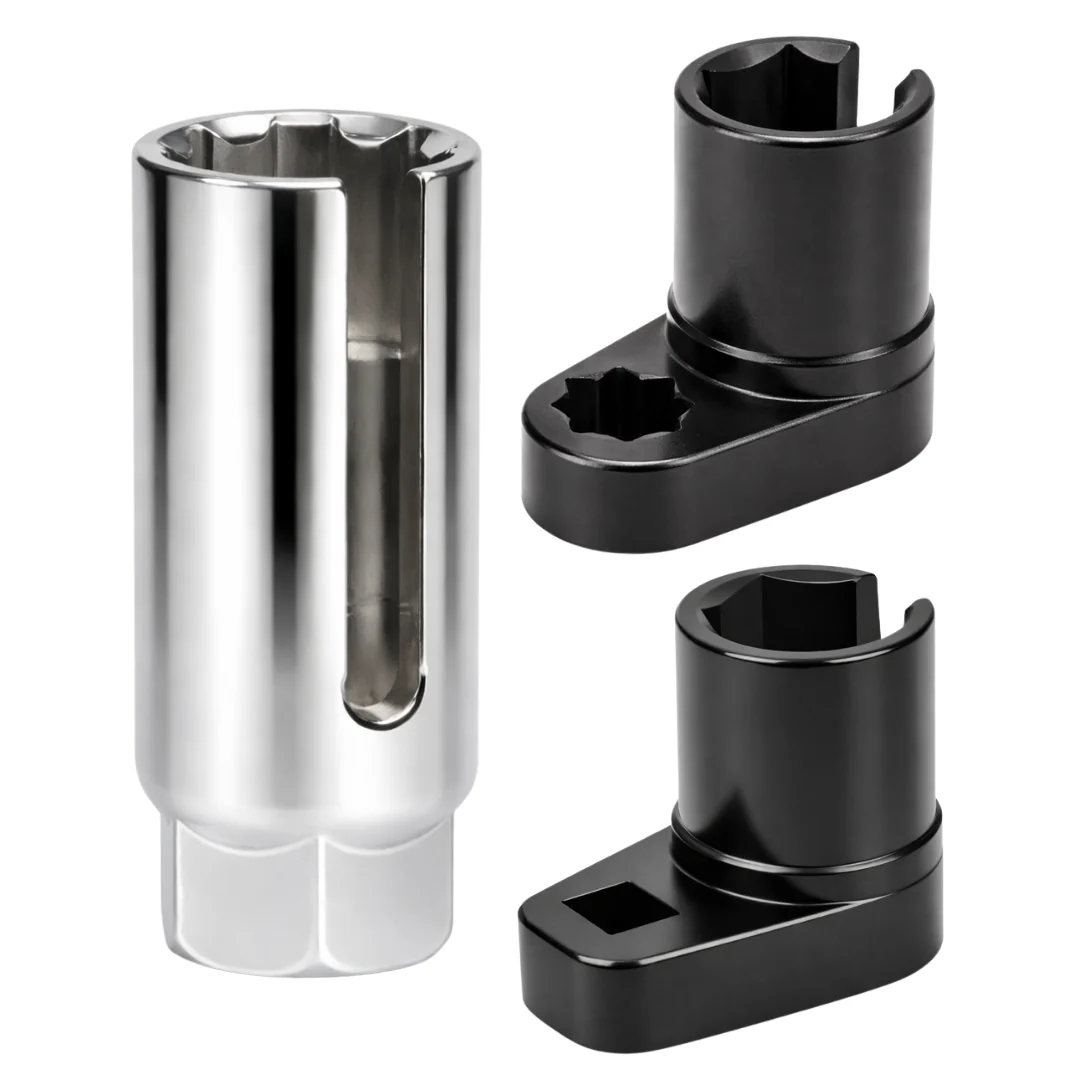 JPT 3-Piece Professional Oxygen Sensor Socket Tool Set 22mm – Offset & Slotted O2 Sensor Socket for Tight Engine Spaces | Heavy Duty Car Oxygen Sensor Removal Tool for Garage & Workshop Use