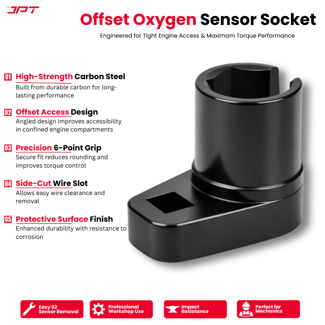 JPT 3-Piece Professional Oxygen Sensor Socket Tool Set 22mm – Offset & Slotted O2 Sensor Socket for Tight Engine Spaces | Heavy Duty Car Oxygen Sensor Removal Tool for Garage & Workshop Use - Image 4