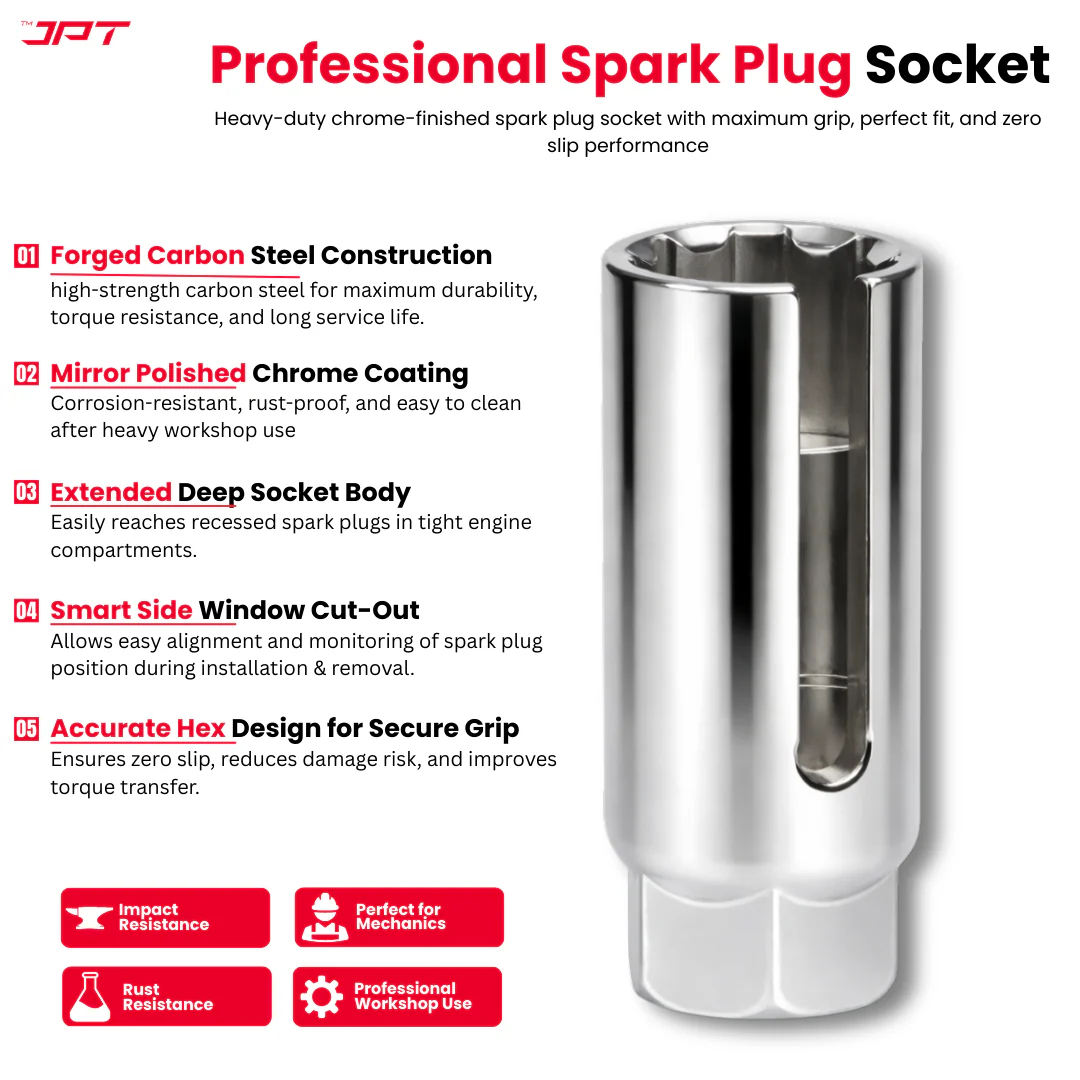 JPT 3-Piece Professional Oxygen Sensor Socket Tool Set 22mm – Offset & Slotted O2 Sensor Socket for Tight Engine Spaces | Heavy Duty Car Oxygen Sensor Removal Tool for Garage & Workshop Use - Image 5