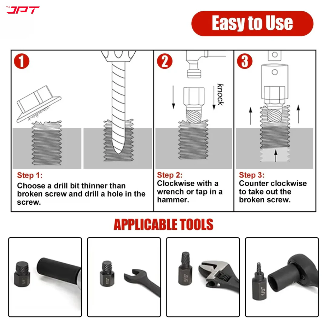 JPT 25-Piece Damaged Screw Extractor Set | Hex Head Multi-Spline Remover | Rounded Bolt Remover for Broken Studs, Bolts, Hex Sockets, Screws, and Fittings - Image 5