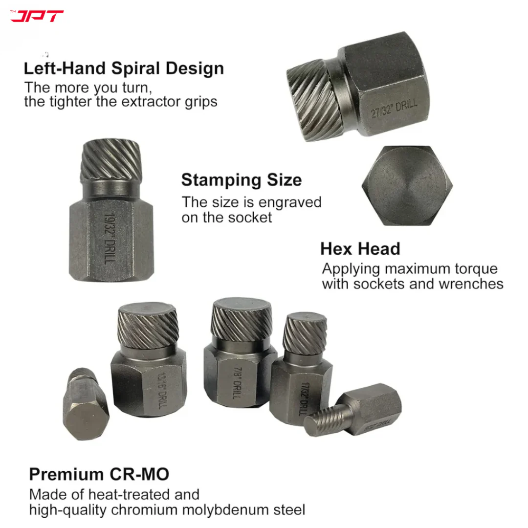 JPT 25-Piece Damaged Screw Extractor Set | Hex Head Multi-Spline Remover | Rounded Bolt Remover for Broken Studs, Bolts, Hex Sockets, Screws, and Fittings - Image 7