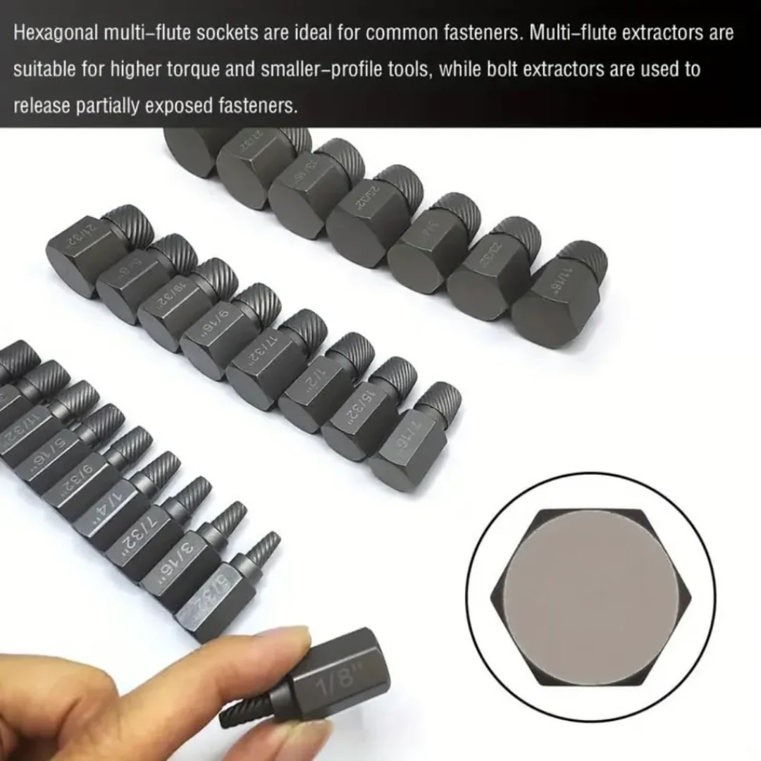 JPT 25-Piece Damaged Screw Extractor Set | Hex Head Multi-Spline Remover | Rounded Bolt Remover for Broken Studs, Bolts, Hex Sockets, Screws, and Fittings - Image 9