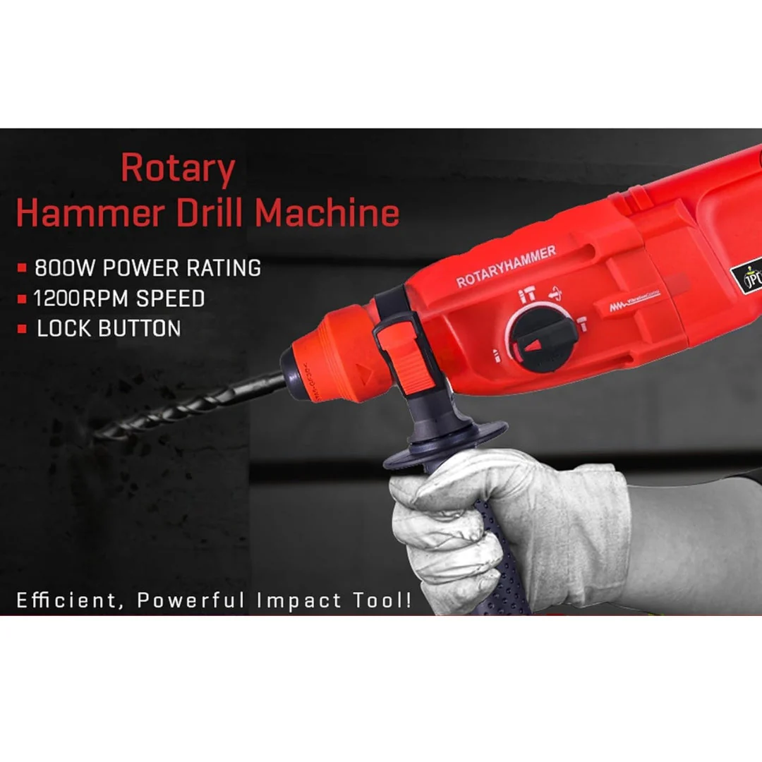 JPT SDS-Plus 26MM Core Rotary Hammer Drill Machine With Chiseling Function | 800-Watt Motor | 1100 RPM Speed | 4 Functions Mode | Depth Gauge | Auxiliary Handle - Image 6