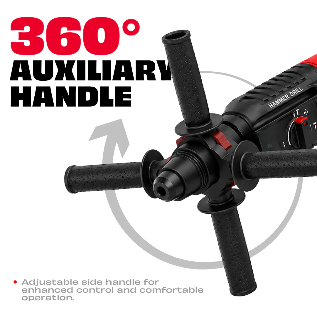 JPT Pro 26MM SDS-Plus Heavy-Duty Rotary Hammer Drill Machine | 1050W Motor | 1200RPM Speed | 3.0 Joules Impact | 4900 BPM Force | 3 Function Modes | Forward & Reverse Function - Image 4