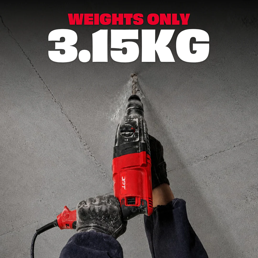 JPT Pro 26MM SDS-Plus Heavy-Duty Rotary Hammer Drill Machine | 1050W Motor | 1200RPM Speed | 3.0 Joules Impact | 4900 BPM Force | 3 Function Modes | Forward & Reverse Function - Image 7