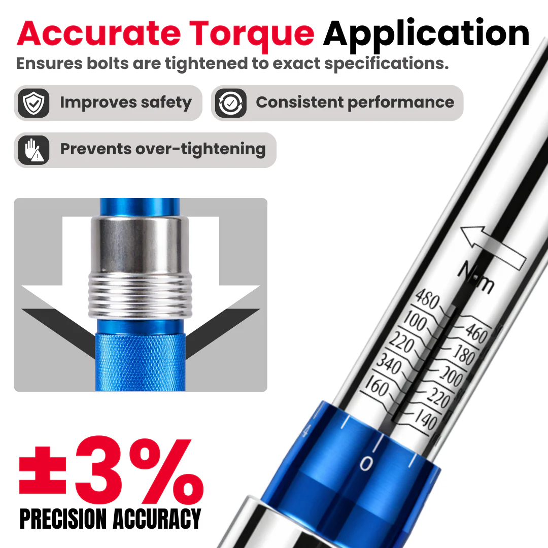 JPT 3/4 Inch Heavy Duty Drive Adjustable Torque Wrench 100–500 Nm, ±3% Calibrated Accuracy, Ball Lock Retention, Reverse Ratchet, Reinforced Gear System for Truck & Industrial Use - Image 5