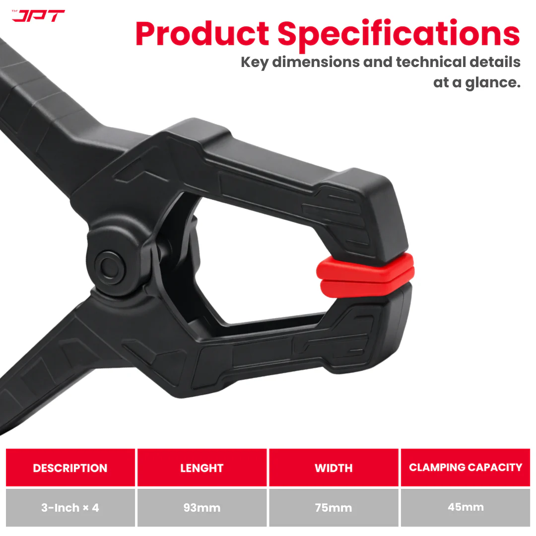 JPT 3.5-Inch Heavy Duty Spring Clamp | 45mm Wide Jaw, High-Tension Steel Spring | One-Hand Quick Grip, Non-Slip Pads | Woodworking, Carpentry & DIY Clamp PACK OF 4 - Image 4