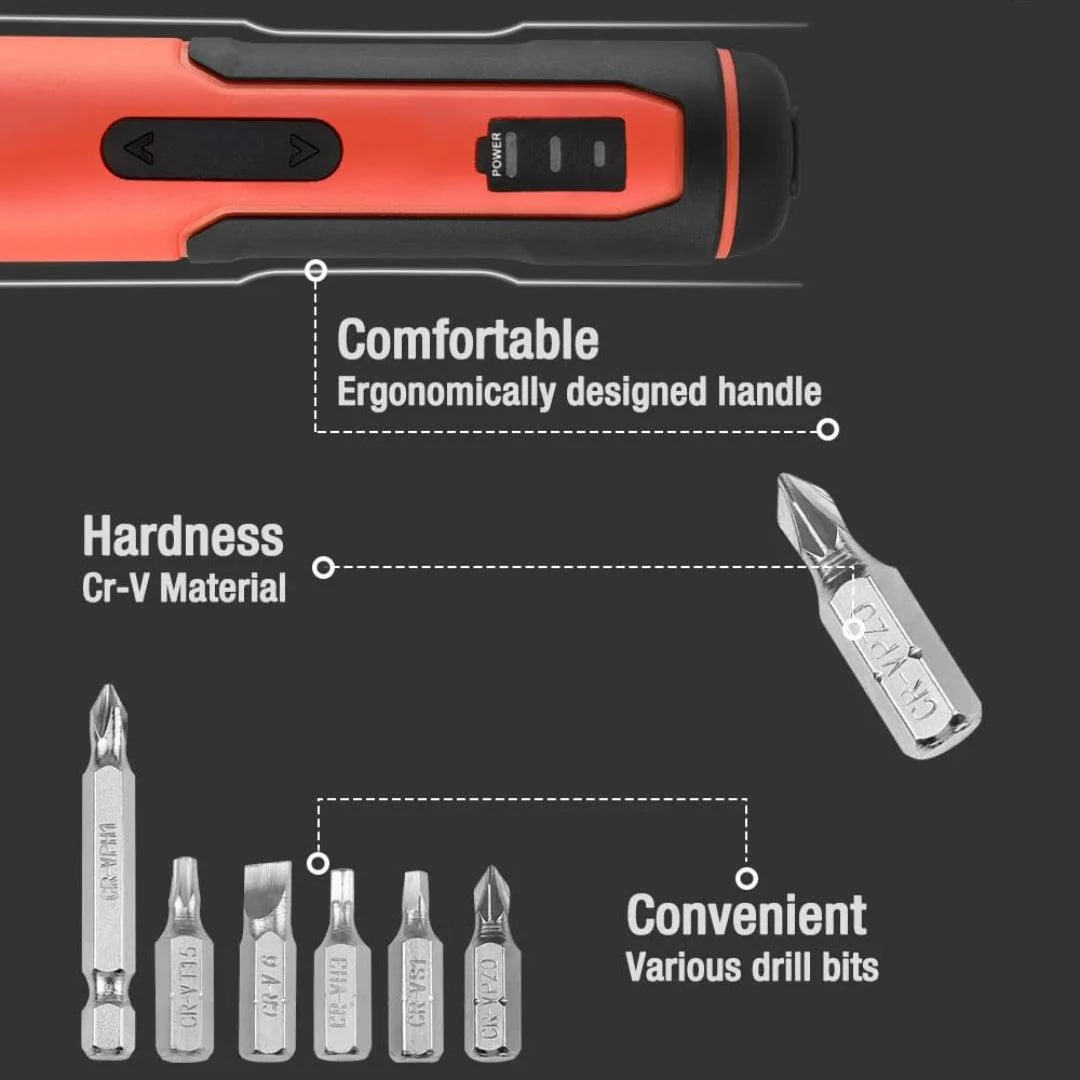 JPT 3.6V Powerfull Cordless Screwdriver Rechargeable Set with Li-ion Battery, 30 Bits & Extension Rod, 3 LED, 6 Adjustable Torque, Magnetic Hex Chuck, Mini Electric Screw driver Kit - Image 6