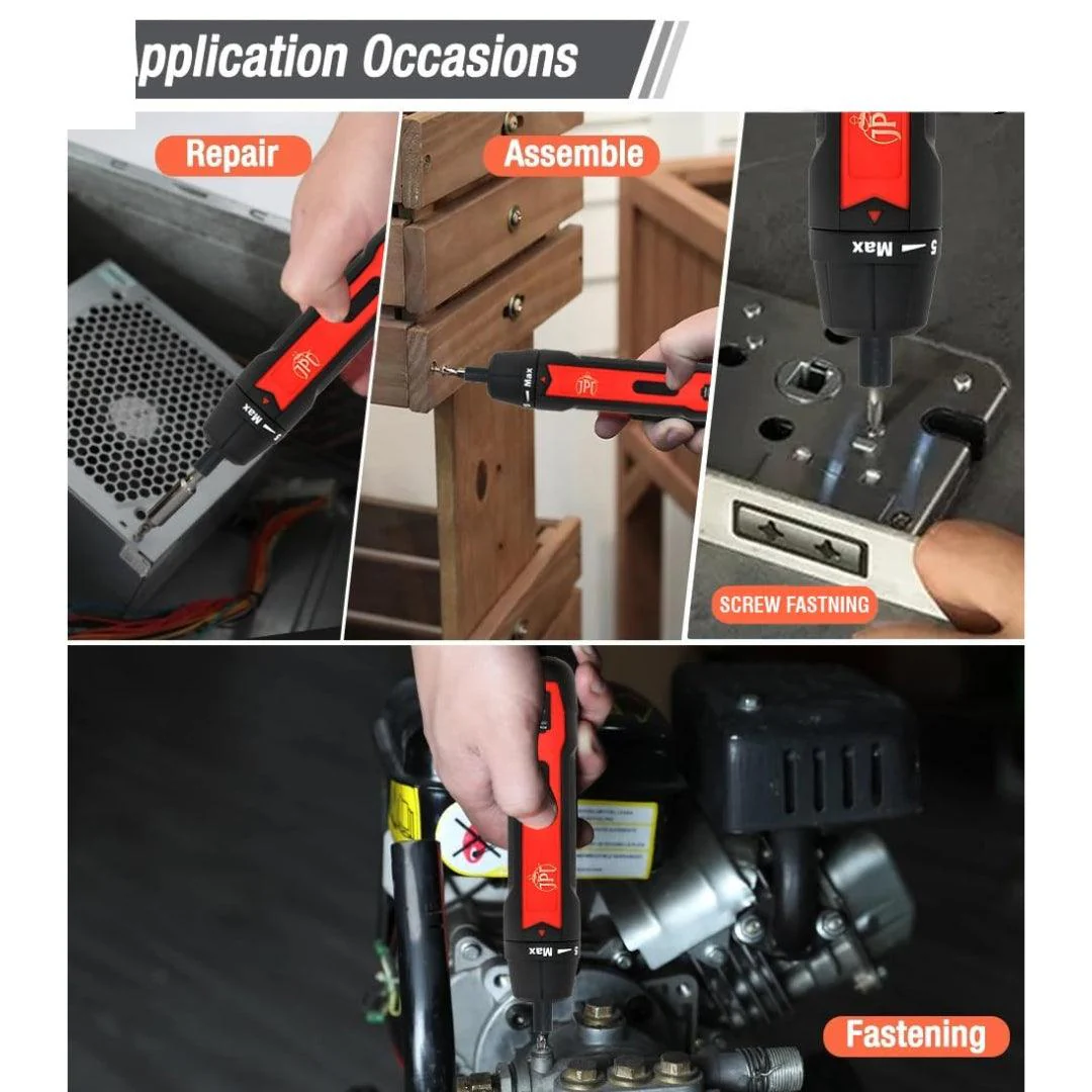 JPT 3.6V Powerfull Cordless Screwdriver Rechargeable Set with Li-ion Battery, 30 Bits & Extension Rod, 3 LED, 6 Adjustable Torque, Magnetic Hex Chuck, Mini Electric Screw driver Kit - Image 8