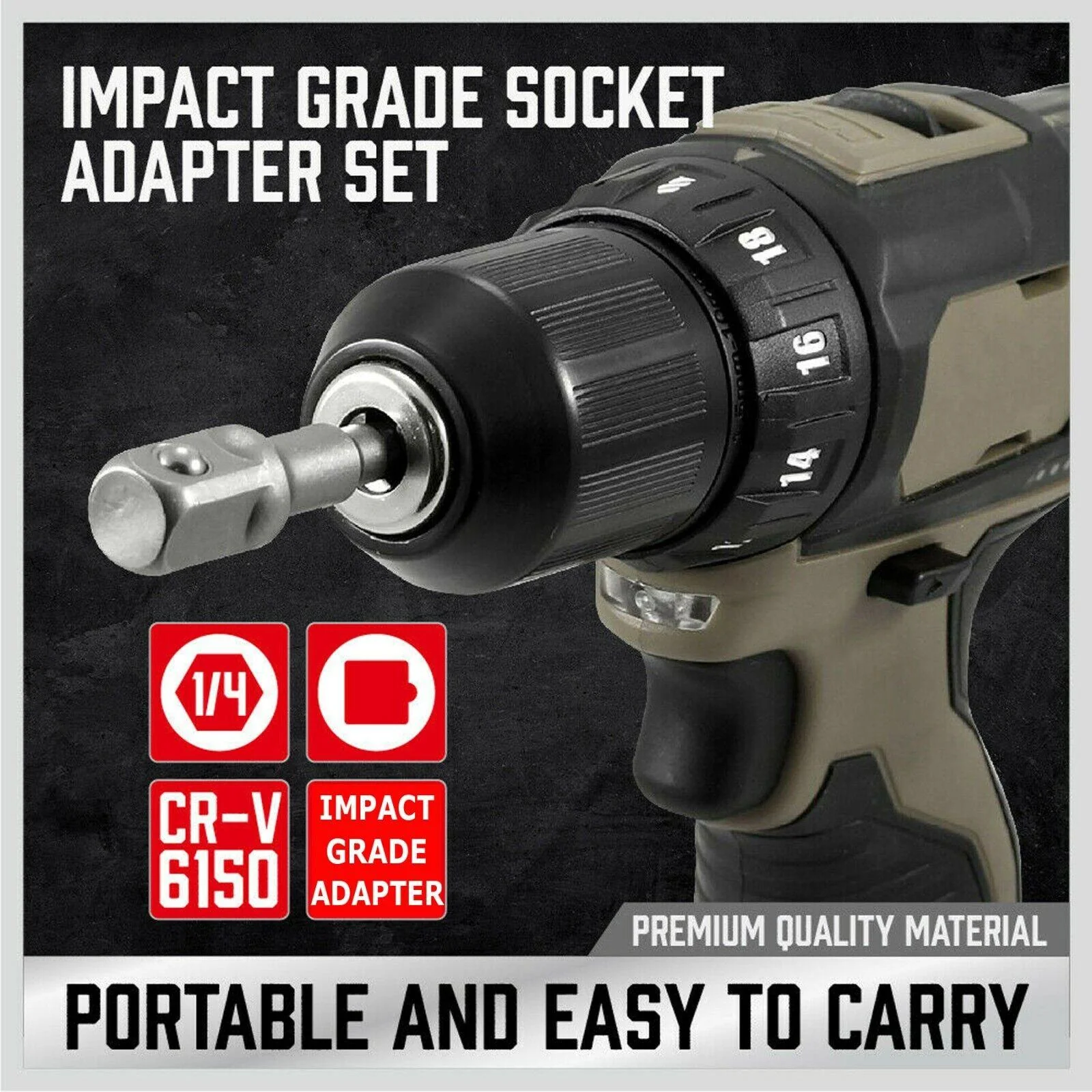JPT 3 Pcs Socket Adapter Set Hex Shank to 1/4, 3/8, 1/2 Inch Impact Driver Drill Bits - Image 4