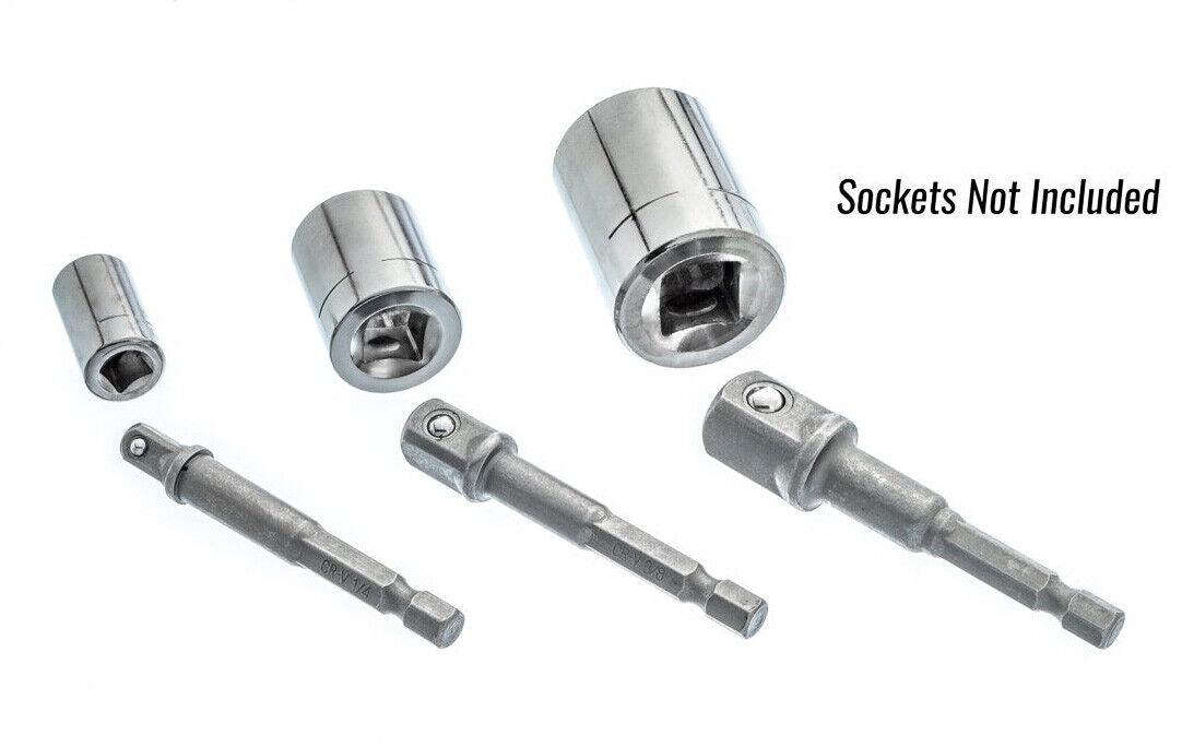 JPT 3 Pcs Socket Adapter Set Hex Shank to 1/4, 3/8, 1/2 Inch Impact Driver Drill Bits - Image 6