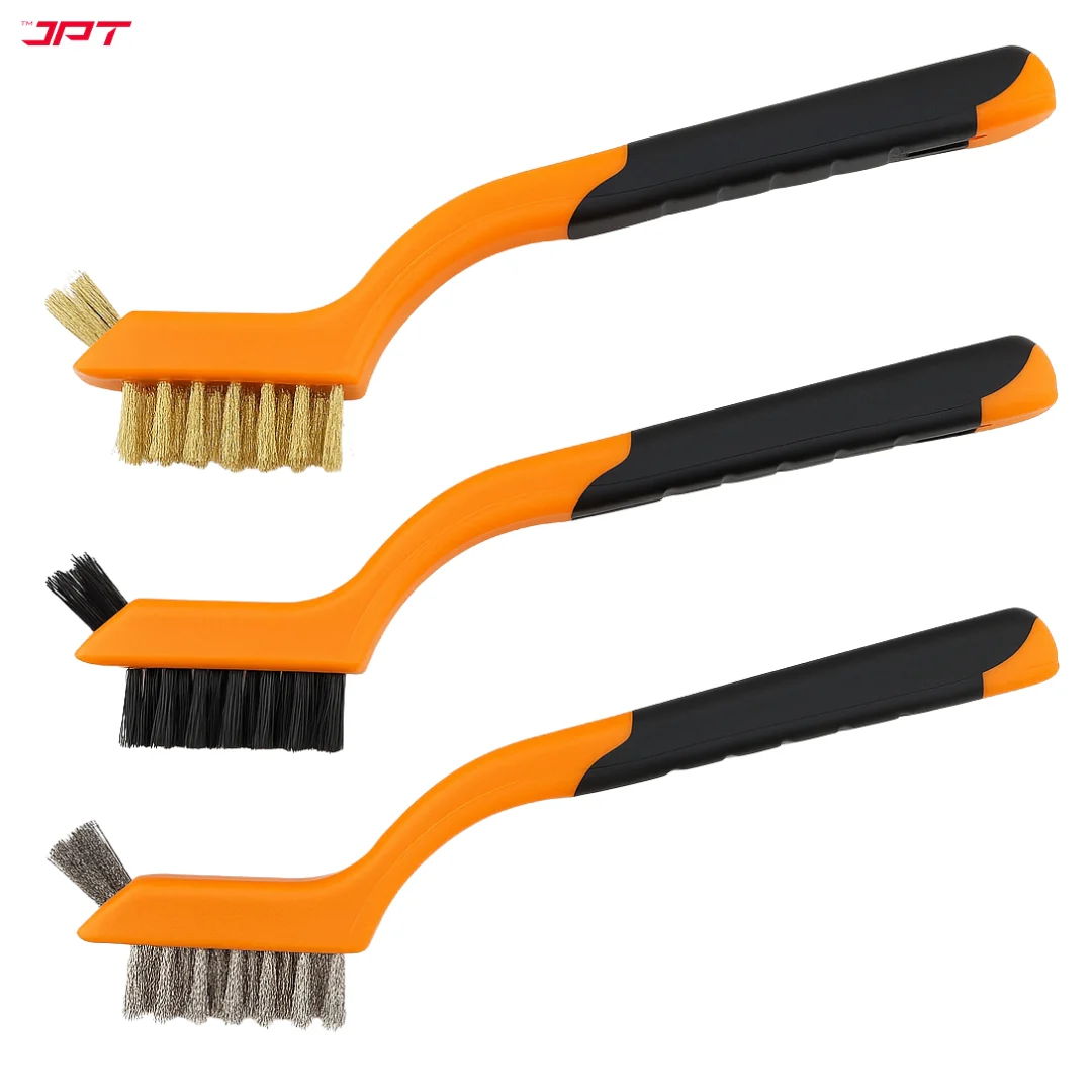 JPT 3-Piece Dual-Sided Heads Wire Brush Set | Stainless Steel, Brass & Nylon Bristles with Soft Grip Handle | Best For Rust Removal, Paint Cleaning & Detail Work - Image 4