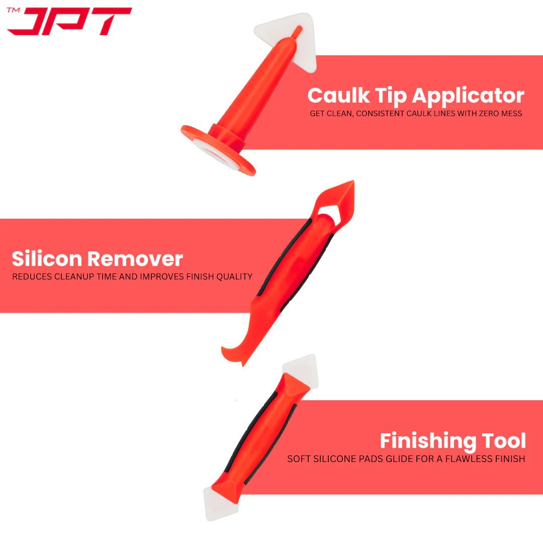 JPT 3-Piece Silicone Caulking Tool Kit | Sealant Finishing Grout Scraper | Gap Filler | Scraper Finishing Tool for Sinks, Bathtubs, Windows, Tiles, and All Sealing Projects - Image 2