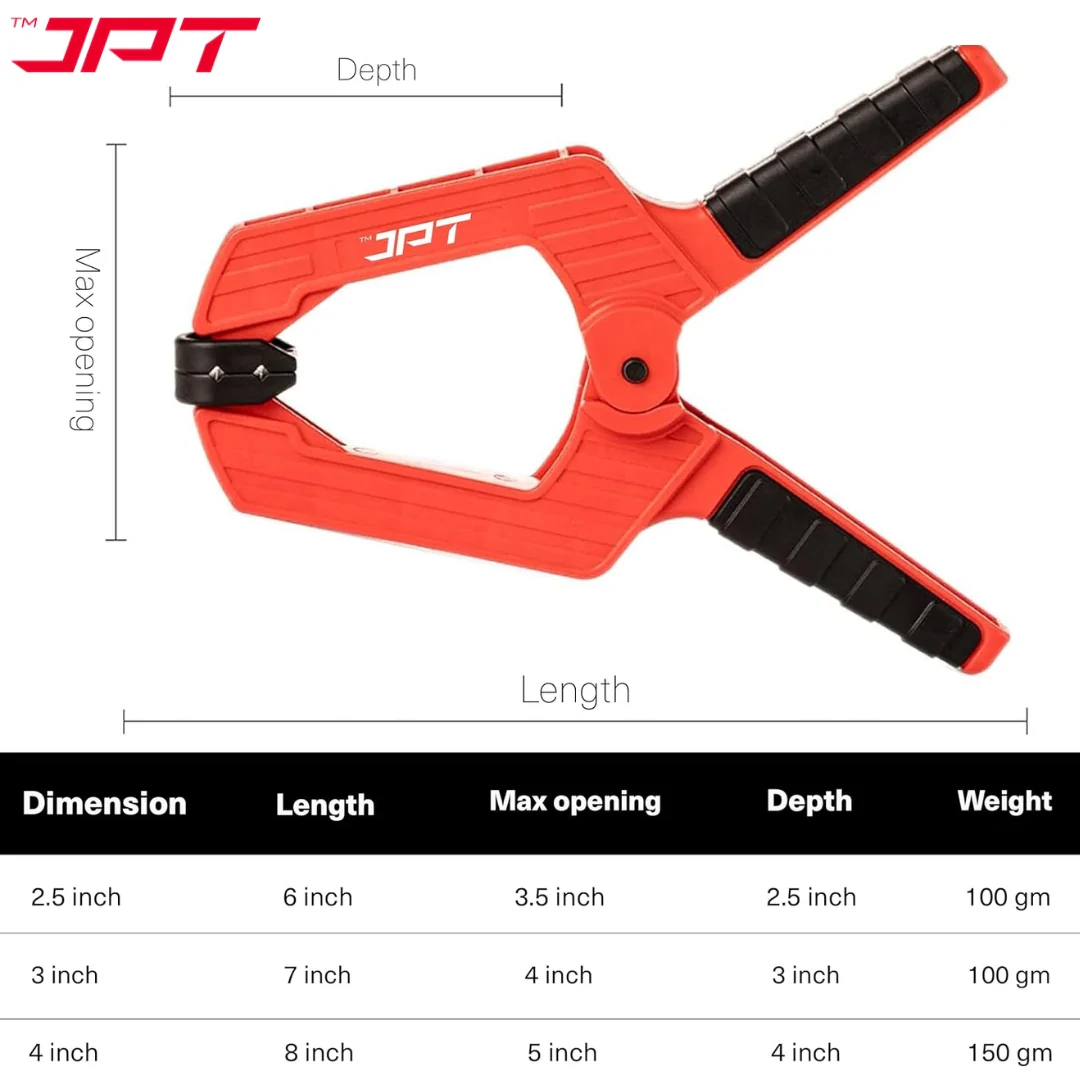 JPT 3pcs Ultra Heavy-Duty Spring Clamp Combo Set | 2.5", 3" And 4" Spring Clamp | Reinforced Body with Hardened Steel Spring | 45° Rotating Pads | Strong Grip Woodworking & Carpentry Clamp for Workshop & DIY Use - Image 4
