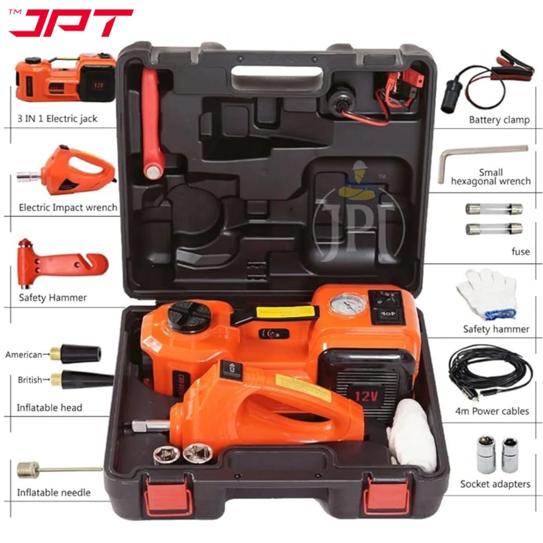 JPT Heavy Duty Portable 12-volt DC Hydraulic Jack | 480N.M Torque Power | 10 Bar/150 PSI Pressure | 3 Tons Weight Lifting | 155mm-450mm Lifting Height | Tire Inflatable Pump - Image 9
