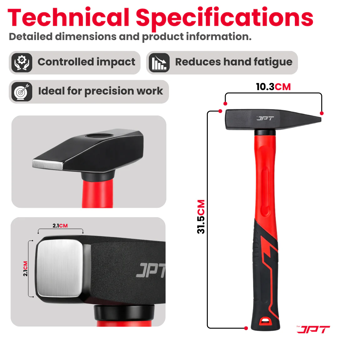 JPT 300G Forged Steel Machinist Hammer with Anti-Slip Rubber Grip Handle – Heavy Duty Professional Club Hammer for Workshop, Metal Fabrication & Chisel Work - Image 5
