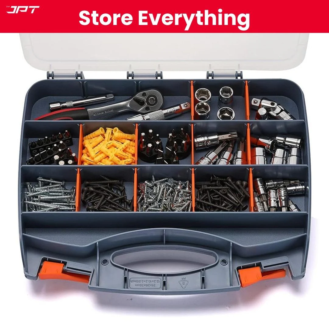 JPT Heavy-Duty Transparent Double-Sided Tool Organizer | 32 Customizable Plastic Dividers | Impact-Resistant Polymer Build | Tool Organizer for Bead/Screws/Nuts/Nails/Bolts/Bins/Crafts - Image 4