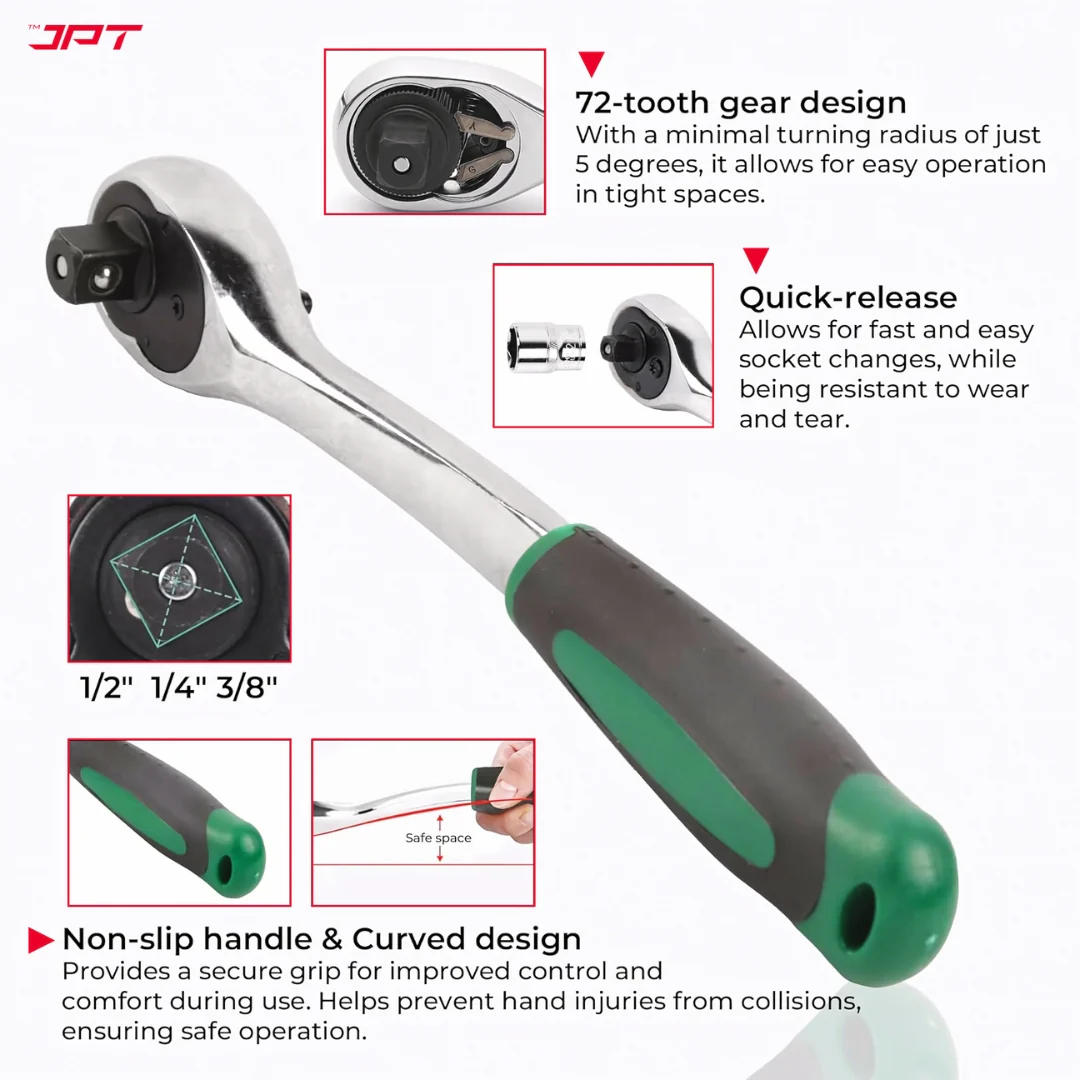 JPT 32-in-1 Socket Ratchet Wrench Set | 1/2-Inch Chrome Vanadium Set | Hand Tool Set for Bike, Car, Automobile and Other Repairing Work - Image 2