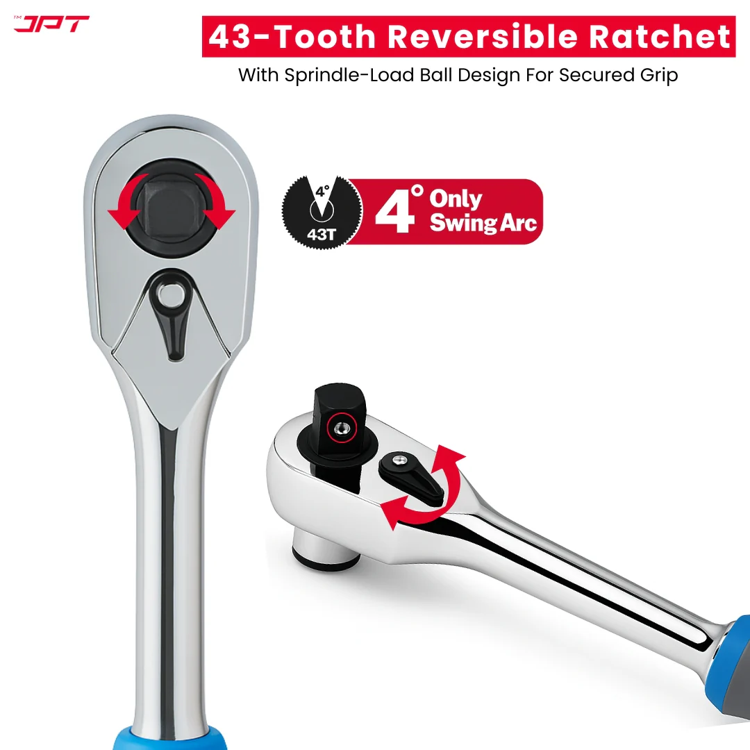 JPT 34-In-1 Multi-Functional Ratchet Handle Set | 12-Piece Hexagon Head Bits, 20-Piece Screwdriver Bits, One 43-Tooth Reversible Ratchet Handle |  Crome - Image 6