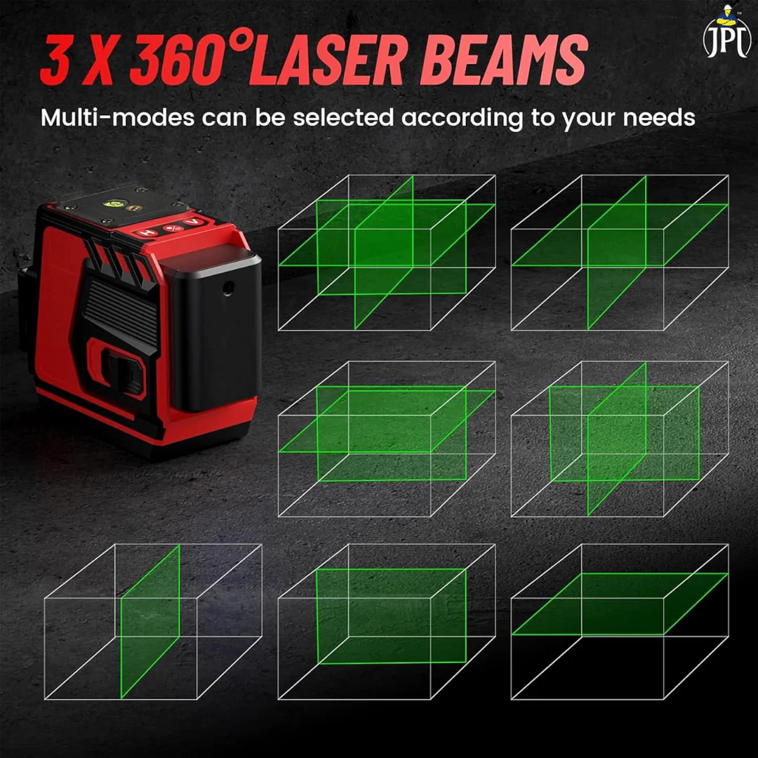 JPT 360° 3D Self-Leveling Laser Level with Mini Tripod – High-Precision Cross Line Tool for Construction, Renovation, and Floor Tiling with Two 1500mAh Batteries, Fast Charger and Durable Case - Image 5