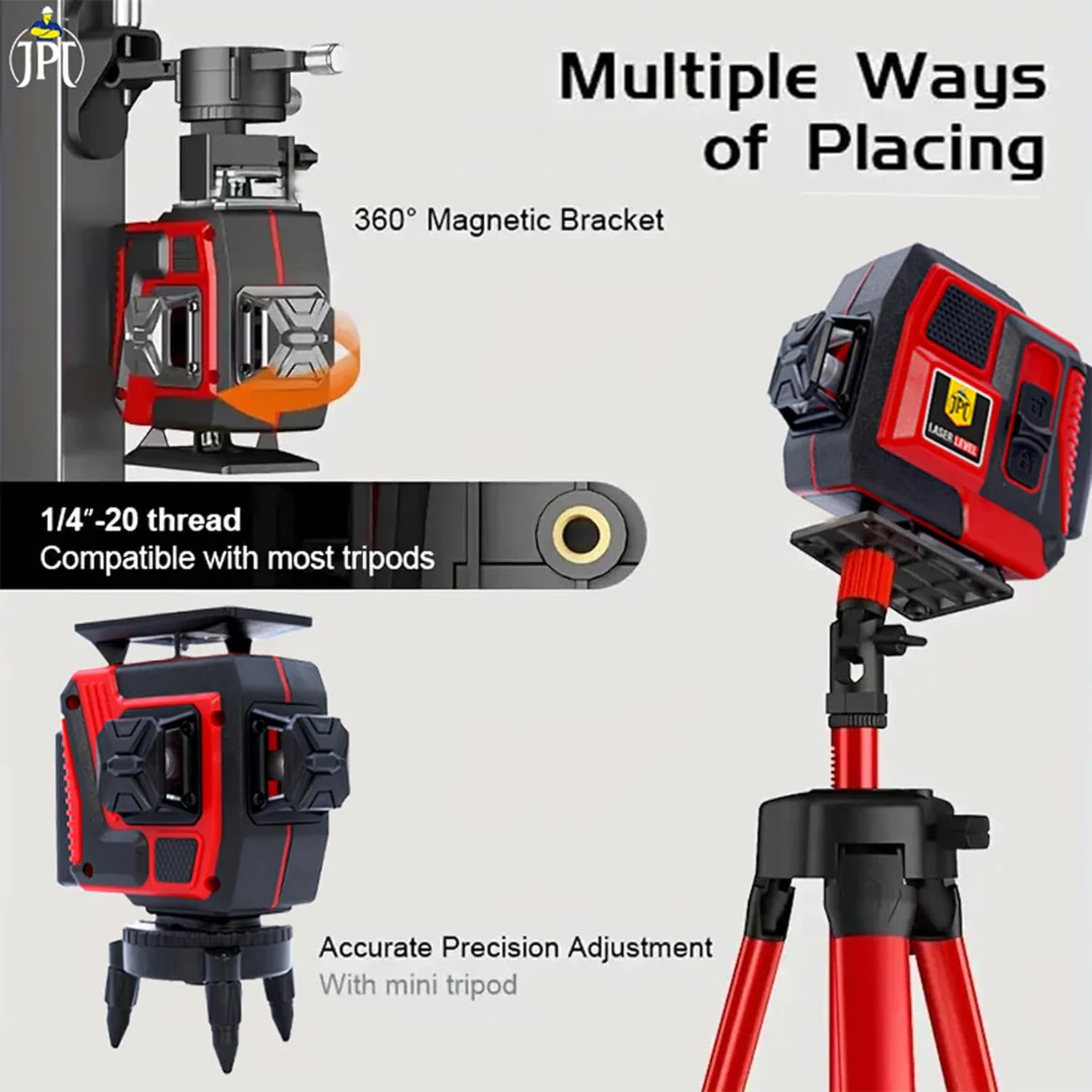 JPT 360° 3D Self-Leveling Laser Level with Mini Tripod – High-Precision Cross Line Tool for Construction, Renovation, and Floor Tiling with Two 1500mAh Batteries, Fast Charger and Durable Case - Image 7