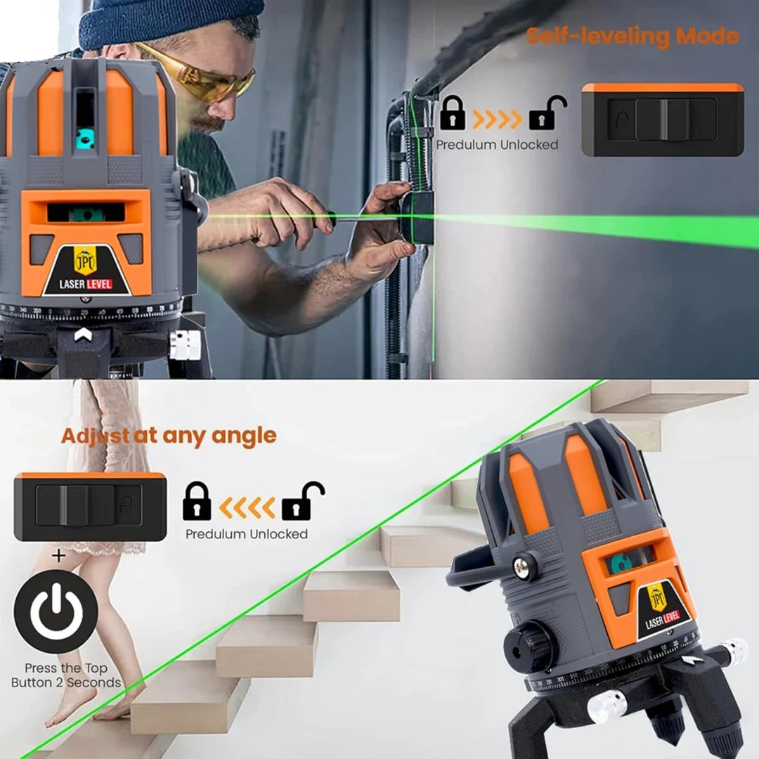 JPT 360° 4D Self-Leveling Laser Level with Mini Tripod – High-Precision Cross Line Tool for Construction, Renovation, and Floor Tiling with Two 1500mAh Batteries, Fast Charger and Durable Case - Image 5
