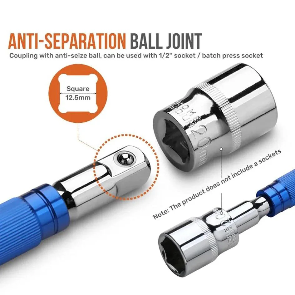 JPT 360° Rotation T Type Socket Wrench 1/2 (12.5mm) Detachable T-bar Spanner for Hex/Twelve Angle Socket Sleeve Tools - Image 4