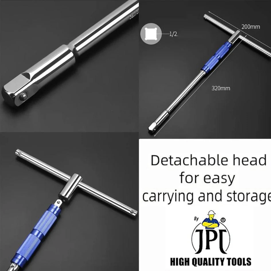JPT 360° Rotation T Type Socket Wrench 1/2 (12.5mm) Detachable T-bar Spanner for Hex/Twelve Angle Socket Sleeve Tools - Image 8