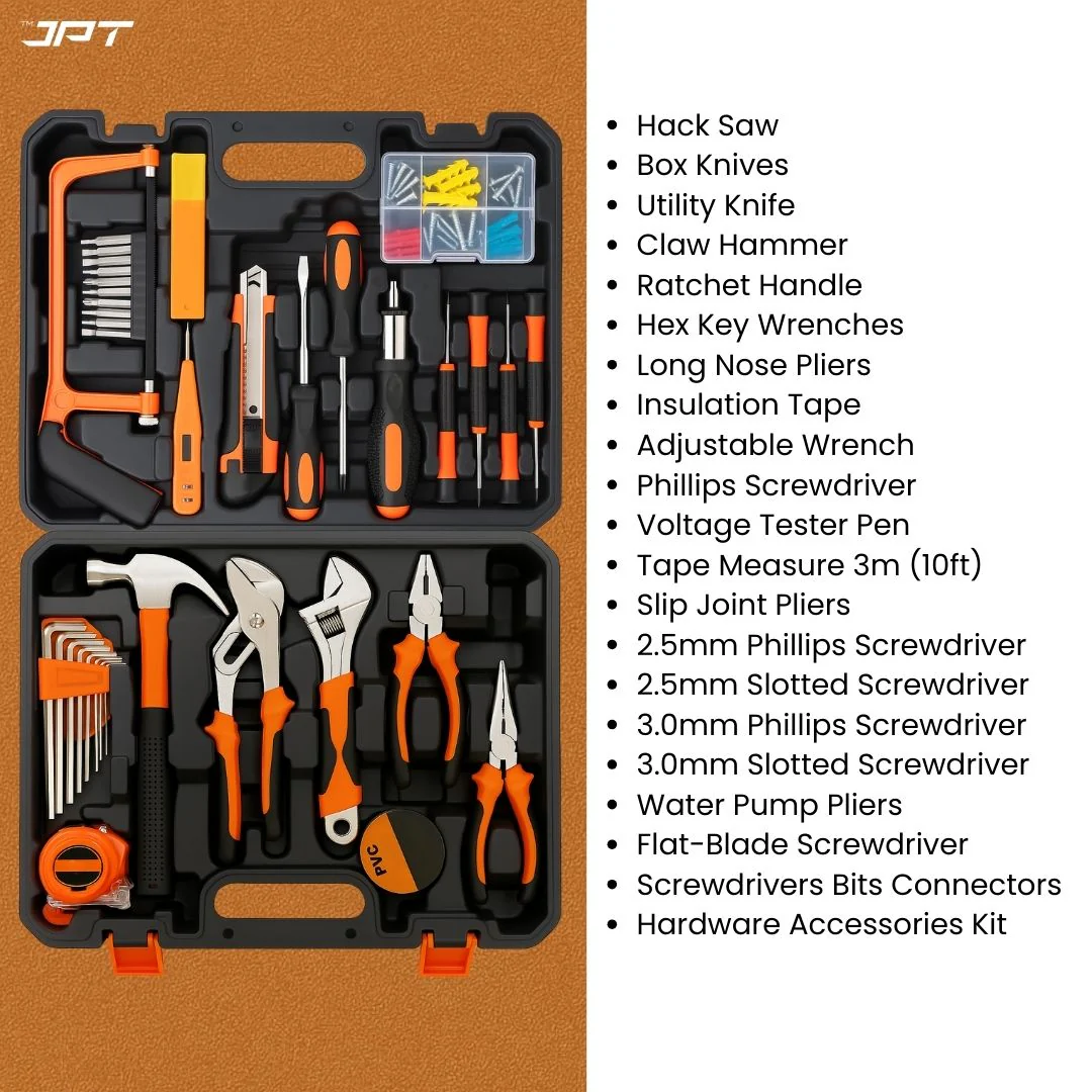JPT 37-Piece Heavy-Duty Home Repair Hand Tool Kit | All-in-One Tool Set with Screwdrivers, Pliers, Drill Bits, Allen Keys, Claw Hammer, Taps & More | Ideal for DIY, Furniture Assembly & Electrical Work - Image 6