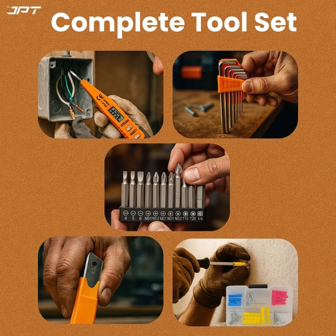 JPT 37-Piece Heavy-Duty Home Repair Hand Tool Kit | All-in-One Tool Set with Screwdrivers, Pliers, Drill Bits, Allen Keys, Claw Hammer, Taps & More | Ideal for DIY, Furniture Assembly & Electrical Work - Image 7