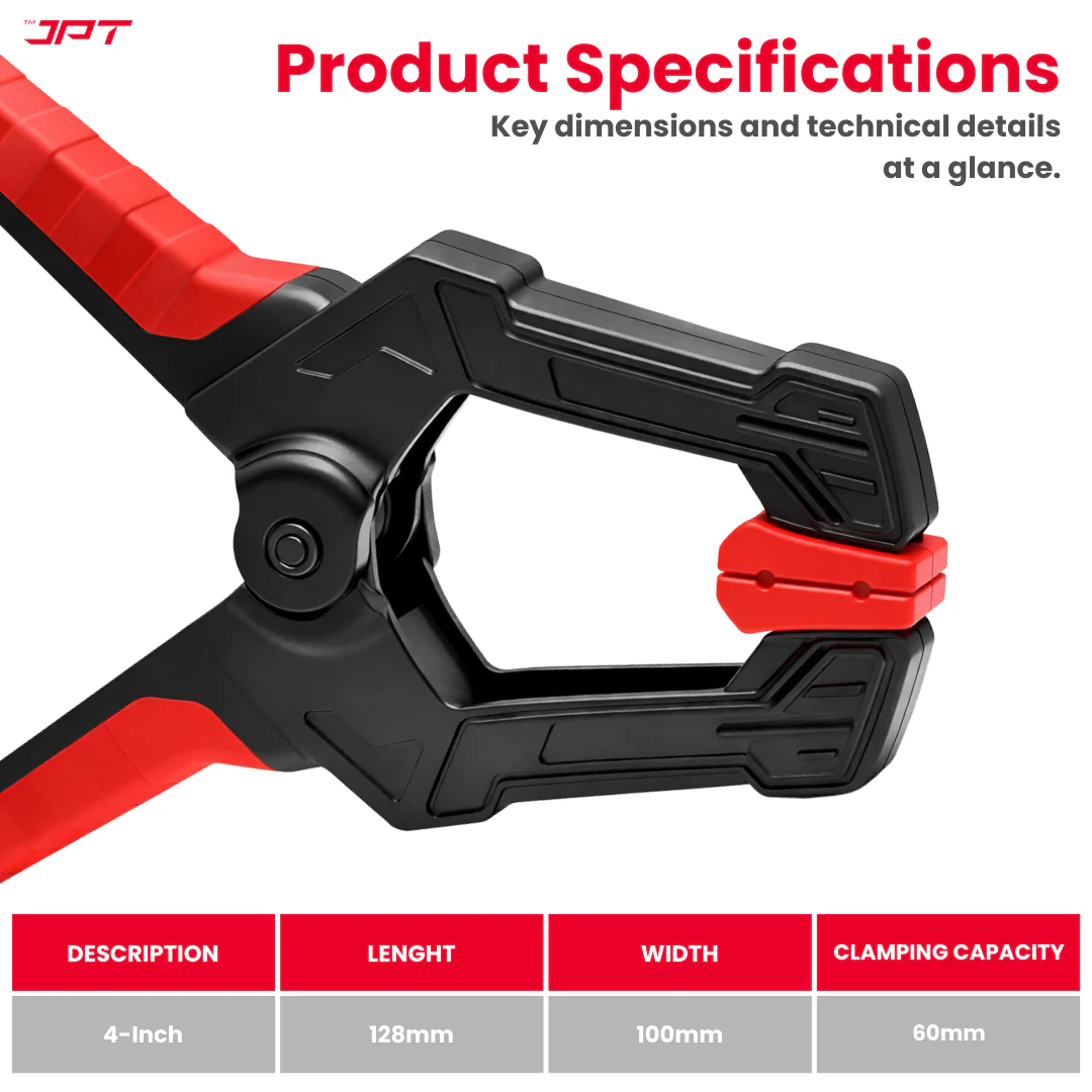 JPT 4-Inch Heavy Duty Spring Clamp | 60mm Wide Jaw, High-Tension Steel Spring | One-Hand Quick Grip, Non-Slip Pads | Woodworking, Carpentry & DIY Clamp - Image 4
