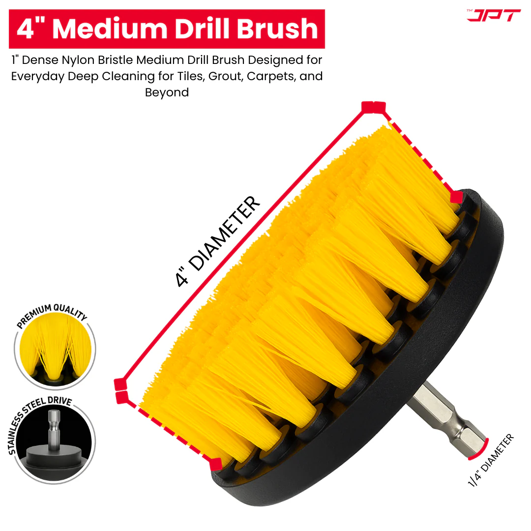 JPT 4 Pieces Multi-Functional Scrubbing Drill Brush with 1/4" Hex Shank for Drill Attachment | Cleaning Brush for Bathroom, Tub, Tile, Corner, Floor, and More - Image 4