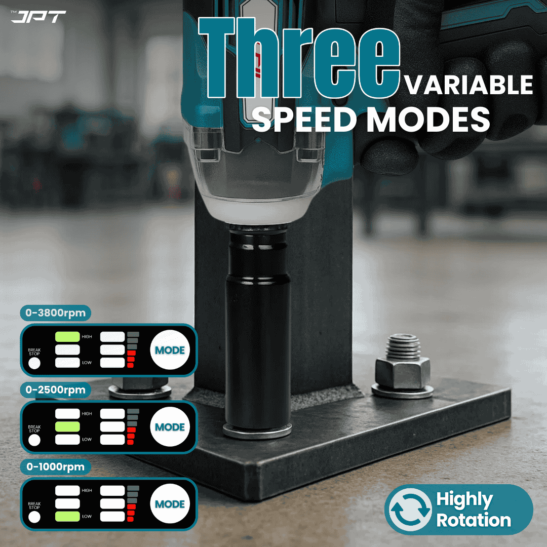 JPT 21v Heavy-Duty Brushless Cordless Impact Wrech | Brushless Motor | 400NM Torque | 4000RPM Speed with 3 Speed Mode | 4.0Ah Li-ion Battery & Fast Charger | 39-Piece Combo Kit for Car, Garage & Workshop Use - Image 4